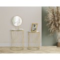 Designová glamour sada kulatých příručních stolků Elyria se zrcadlovou deskou a propleteným zlatým kovovým rámem 55 cm