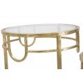 Designová glamour sada kulatých příručních stolků Solara se skleněnou deskou a zlatým kovovým rámem s detaily 70 cm