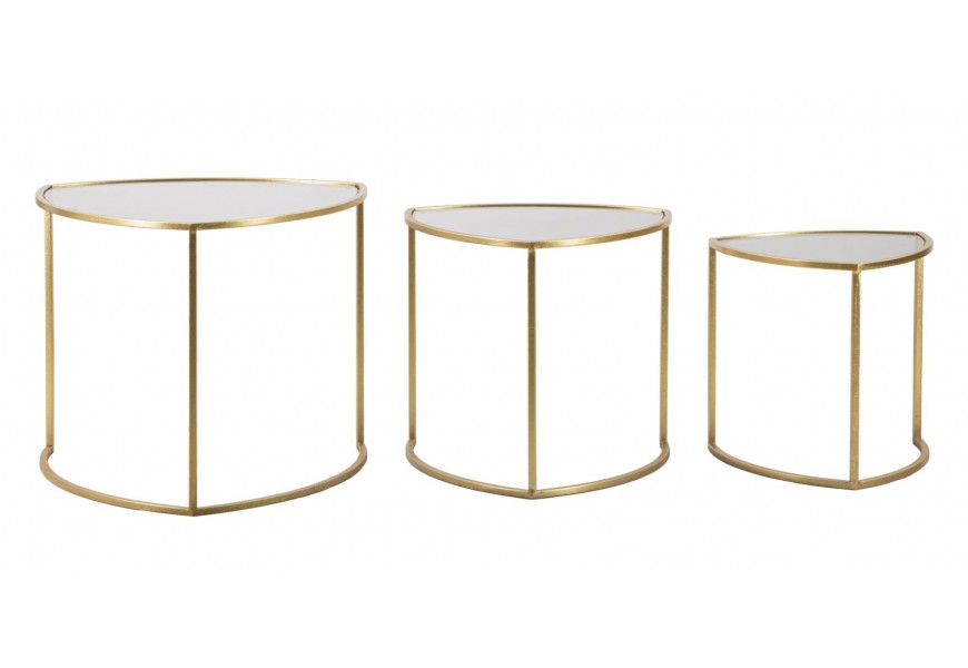 Designová glamour geometrická sada příručních stolků Geometrica se skleněnou deskou a zlatým kovovým rámem 50 cm