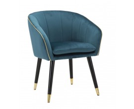 Designová jídelní židle Aurelle s potahem v petrolejové modré barvě se zlatými detaily 78 cm