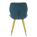 Art deco čalouněn&aacute; pro&scaron;&iacute;van&aacute; j&iacute;deln&iacute; židle Dorena s sametov&yacute;m petrolejov&yacute;m modr&yacute;m potahem a zlat&yacute;mi nožičkami 77 cm
