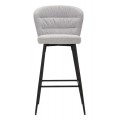 Moderní barová židle Magnus se světle šedým čalouněním z látky s ergonomickým opěradlem na černých kovových nohách 108 cm