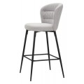 Moderní barová židle Magnus se světle šedým čalouněním z látky s ergonomickým opěradlem na černých kovových nohách 108 cm