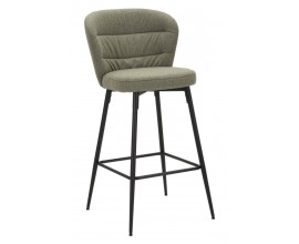 Skandin&aacute;vsk&aacute; barov&aacute; Magnus židle s textiln&iacute;m potahem v olivově zelen&eacute; barvě a ergonomicky tvarovan&yacute;m opěradlem na čern&eacute; kovov&eacute; konstrukci