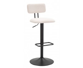 Modern&iacute; b&iacute;l&aacute; barov&aacute; židle Nairo s man&scaron;estrov&yacute;m potahem a v&yacute;&scaron;kově nastavitelnou konstrukc&iacute; s opěrkou na nohy 106 cm