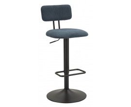 Modern&iacute; barov&aacute; židle Nairo s man&scaron;estrov&yacute;m potahem v tmavě modr&eacute; barvě a v&yacute;&scaron;kově nastavitelnou kovovou konstrukc&iacute; 106 cm