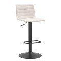 Skandinávská barová židle Lenza s manšestrovým potahem v bílé barvě s jemným prošíváním ergonomickým opěradlem výškově nastavitelná s kovovou konstrukcí v matné černé barvě a praktickou opěrkou na nohy