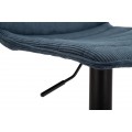 Modern&iacute; barov&aacute; židle Lenza s man&scaron;estrov&yacute;m potahem v tmavě modr&eacute; barvě a v&yacute;&scaron;kově nastavitelnou černou podstavou 107 cm