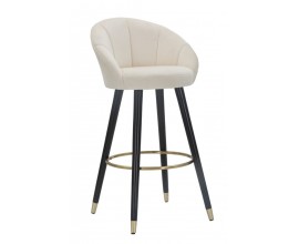 Glamour barov&aacute; židle Eldoria se sametov&yacute;m čalouněn&iacute;m v kr&eacute;mov&eacute; barvě s pro&scaron;&iacute;van&yacute;m opěradlem s nožičkami v čern&eacute; barvě se zlat&yacute;mi detaily z kovu