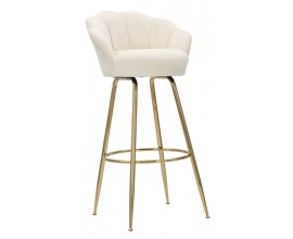 Art deco kr&eacute;mov&aacute; barov&aacute; židle Florencie s čalouněn&yacute;m opěradlem ve tvaru mu&scaron;le a zlat&yacute;mi kovov&yacute;mi nožičkami 110 cm