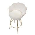 Art deco krémová barová židle Florencie s čalouněným opěradlem ve tvaru mušle a zlatými kovovými nožičkami 110 cm
