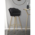 Art deco černá barová židle Florencie s tvarovaným opěradlem a zlatými kovovými nožičkami 110 cm