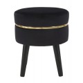 Art deco kulat&aacute; čern&aacute; sametov&aacute; čalouněn&aacute; taburetka Laurentia se zlat&yacute;m detailem 40 cm