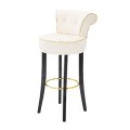 Designová art deco barová židle Vivienne s bílým potahem s černými nožičkami se zlatými detaily 96 cm