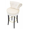 Designová art deco barová židle Vivienne s bílým potahem s černými nožičkami se zlatými detaily 96 cm