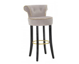 Designov&aacute; art deco &scaron;ed&aacute; barov&aacute; židle Vivienne s čern&yacute;mi nožičkami se zahnutou opěrkou se zlat&yacute;mi detaily 96 cm