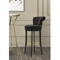 Designová art deco černá barová židle Vivienne se zahnutou opěrkou se zlatými detaily 96 cm