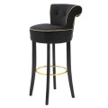 Designová art deco černá barová židle Vivienne se zahnutou opěrkou se zlatými detaily 96 cm