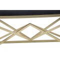 Designová art deco zlatá lavice Triangolo Oro s černým čalouněným sedadlem s ozdobným prošíváním a geometrickou podstavou 100 cm