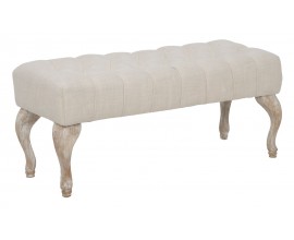 Designová venkovská béžová lavice Sovana s efektem vymyté barvy na nožičkách a prošívaným čalouněním 97 cm