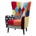 Modern&iacute; designov&eacute; křeslo u&scaron;&aacute;k Burlone s v&iacute;cebarevn&yacute;m potahem s patchworkov&yacute;m vzorem 73 cm