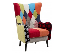 Modern&iacute; designov&eacute; křeslo u&scaron;&aacute;k Burlone s v&iacute;cebarevn&yacute;m potahem s patchworkov&yacute;m vzorem 73 cm
