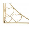 Designový glamour zlatý konzolový stolek Amorattia s kovovou podstavou s ornamenty ve tvaru srdce a zrcadlovou deskou 120 cm