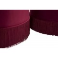 Designová retro sada kulatých sametových taburetek Regalia s třásněmi a úložným prostorem vínová červená 71 cm
