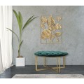Designová art deco kulatá taburetka Smeraldina se zlatou kovovou podstavou a smaragdově zeleným potahem 49 cm