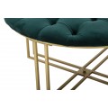 Designová art deco kulatá taburetka Smeraldina se zlatou kovovou podstavou a smaragdově zeleným potahem 49 cm