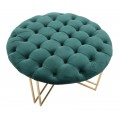 Designová art deco kulatá taburetka Smeraldina se zlatou kovovou podstavou a smaragdově zeleným potahem 49 cm