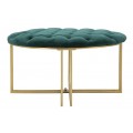 Designová art deco kulatá taburetka Smeraldina se zlatou kovovou podstavou a smaragdově zeleným potahem 49 cm