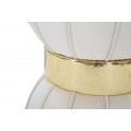 Designová art deco sametová taburetka Glamia Tapisé s čalouněním v krémové barvě a zlatým kovovým detailem 40 cm