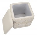  Designová etno čtvercová taburetka Cubical s tuftovaným aztéckým vzorem a béžovým čalouněním s úložným prostorem 40 cm