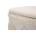  Designová etno čtvercová taburetka Cubical s tuftovaným aztéckým vzorem a béžovým čalouněním s úložným prostorem 40 cm