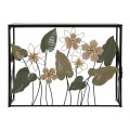 Glamour obdélníkový kovový konzolový stolek Florel s dřevěnou deskou a florálním motivem ve zlaté a zelené barvě 108 cm