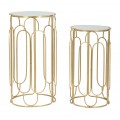 Art deco sada zlatých kovových kulatých příručních stolků Ameria s vrchní zrcadlovou deskou 70 cm