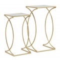 Art deco sada čtvercových příručních kovových zlatých stolků Kenia s geometrickou nohou a vrchní zrcadlovou deskou 70 cm
