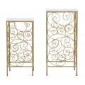 Art deco set čtvercových kovových zlatých příručních stolků Lana s deskou s mramorovým bílým designem 70 cm