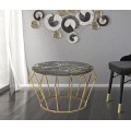 Art deco kulatý kovový zlatý konferenční stolek Mino s vrchní skleněnou deskou s černým mramorovým designem 78 cm