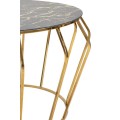 Art deco kulatý kovový zlatý konferenční stolek Mino s vrchní skleněnou deskou s černým mramorovým designem 78 cm