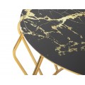 Art deco kulatý kovový zlatý konferenční stolek Mino s vrchní skleněnou deskou s černým mramorovým designem 78 cm
