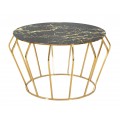 Art deco kulatý kovový zlatý konferenční stolek Mino s vrchní skleněnou deskou s černým mramorovým designem 78 cm