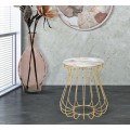 Art deco kulatý kovový zlatý mramorový konferenční stolek Naris s atypickou nohou a vrchní fialovou deskou 52 cm