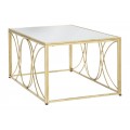 Art deco obd&eacute;ln&iacute;kov&yacute; zlat&yacute; kovov&yacute; konferenčn&iacute; stolek Lonia s ohnut&yacute;mi tyčemi s vrchn&iacute; zrcadlovou deskou 90 cm