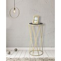 Art deco zlatý kovový kulatý příruční stolek Lery s nohou s tyčemi do X s vrchní skleněnou černou deskou 75 cm