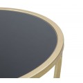 Art deco zlatý kovový kulatý příruční stolek Lery s nohou s tyčemi do X s vrchní skleněnou černou deskou 75 cm