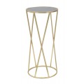 Art deco zlatý kovový kulatý příruční stolek Lery s nohou s tyčemi do X s vrchní skleněnou černou deskou 75 cm