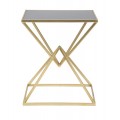 Designový glamour obdélníkový příruční stolek Triangolo Oro s geometrickou zlatou nohou a černou skleněnou deskou 68 cm