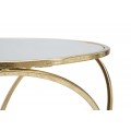 Art deco kovový zlatý geometrický příruční stolek Kelly v kulatém tvaru s vrchní deskou se zrcadlem 61 cm